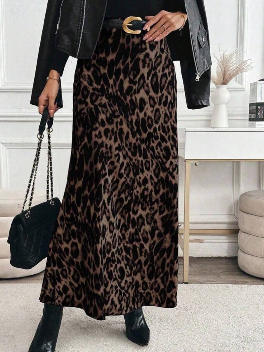 Women's High Waist Leopard Print Long Skirt